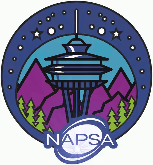 Animated NAPSA Seattle custom light-up pin with Space Needle artwork