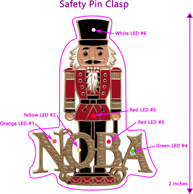 NOBA Nutcracker custom light-up pin LED placement diagram with multiple colors